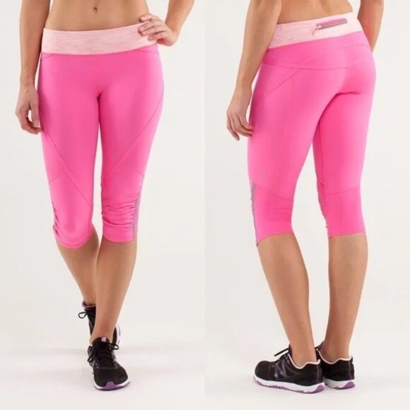 Lululemon Run Pace Crop Leggings Size 4 Pinkelicious Wee Space Parfait Pink 8 - Picture 1 of 6